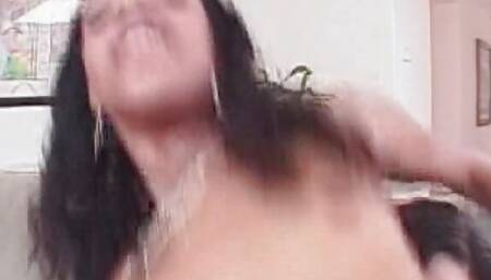 Slutty ebony French gets her holes wrecked by a big white dick