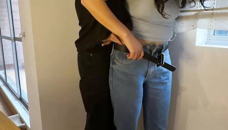 My lover touches me under my pants and gives me intense tribbing that makes me come