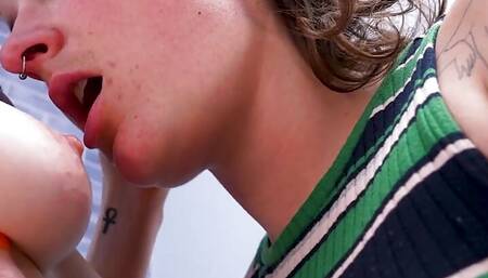 Hirsute lesbians kiss and fuck in the bathroom