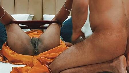 Horny Indian Maid Priti Enjoying Blowjob in Yellow Saree