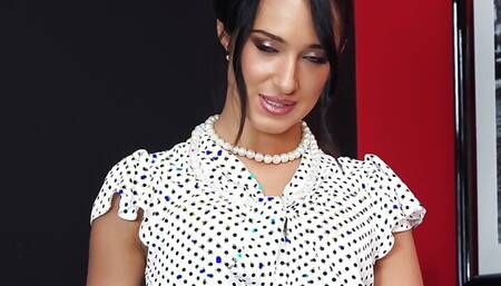 Brunette Secretary Masturbates at Her Office Desk in Stockings