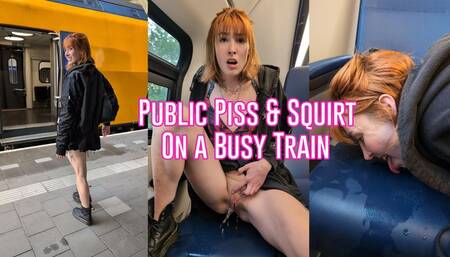 Pissing and Squirting in a Busy Train During the Day!