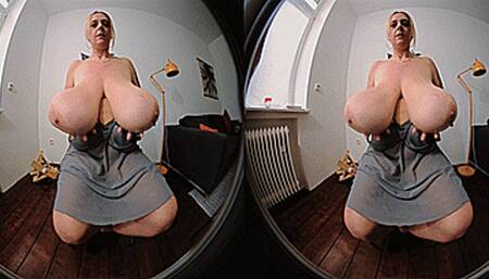 VR180 3D - The Grey Lingerie Strip with Emilia (Clip No 2651 - Full HD mp4 version)