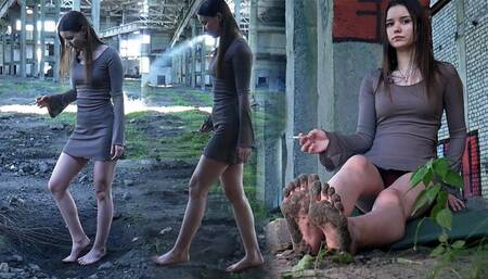 Dirty feet smoking barefoot (HD 720p)