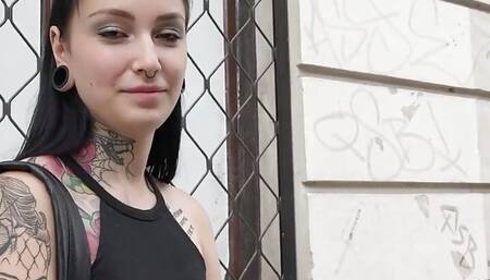 German Scout - Tall tattooed college teen pickup and raw fuck at street casting