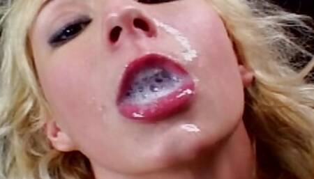 Petite blonde gets her mouth filled with jizz after rough anal sex