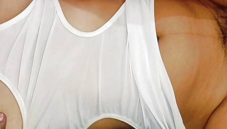 stepmom and stepson share a bed in a hotel room