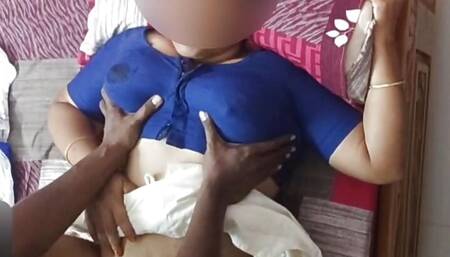 Beauty Indian bhabhi Visaakaa in sexy blue blouse fingered and doggy style fucking