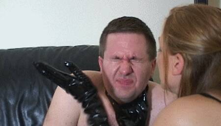 Mistress Mariah spits and slaps him senseless redux - SD