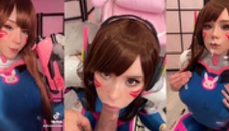 Girl Cosplay D.Va from Overwatch and Sucks Dick till Facial