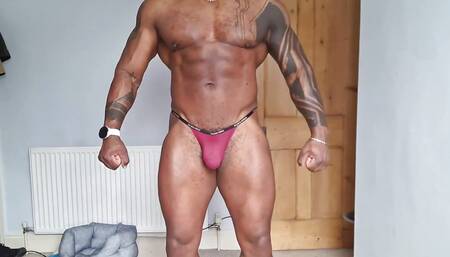 Oiling up for the Muscle Guys