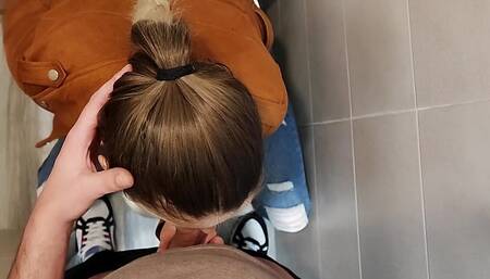 PoV : Horny College Girl Sucks Her Teacher's Cock In The Bathroom