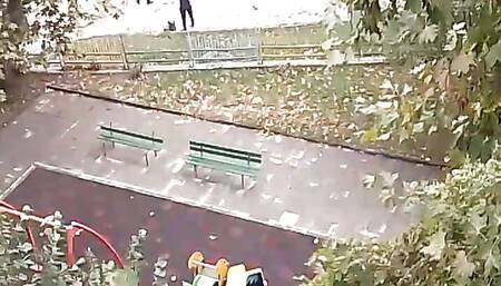 Sexy big tits under the brown dress