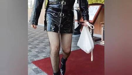 busty whore crossdresser shows her plugged ass outside then dildo in hotel