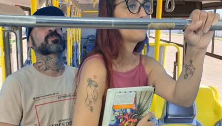 Young student was thighed by stranger inside the bus in public.