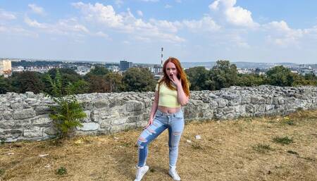 Wetting Jeans on a public park walk