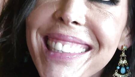 Brunette slutty mom sexy dressed get a cock on coach