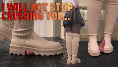 I Will Not Stop Crushing You... Until I Hear the Safe Word! White Combat Socks Boots - Cock Balls Crush Trample, CBT