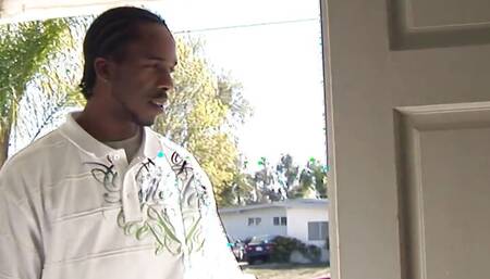 Blonde ebony whore against a huge cock