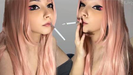Pink Hair Egirl smoking with her stepdad before sex (ask me for full vid)
