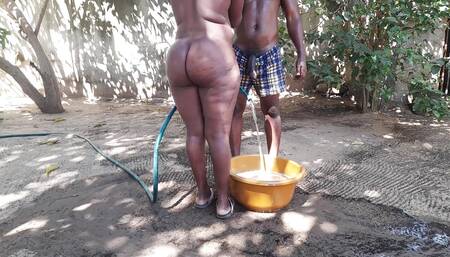 Washing the Cock of the Lover, a Cheating Whore Woman