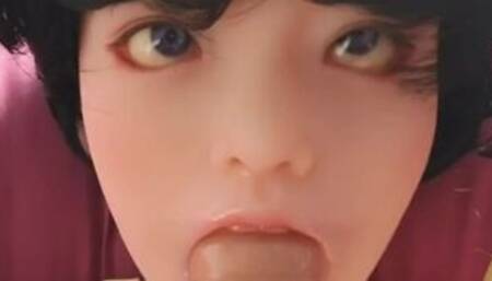 Sissy boy doll sucks huge cock and swallows cum