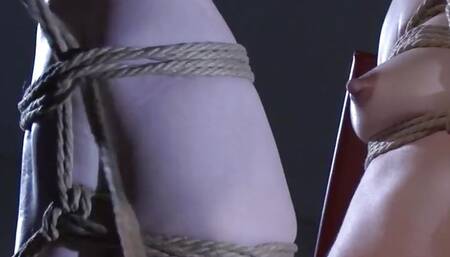Dark haired Japanese  Rina Uchimura is roped and well-prepped for a nasty XXX time with her bondage toys.