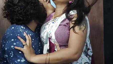 Vaishnavy and Sharun Raj hot saree romance part 2, Neck lick romance with lip lock and boobs press, Mallu couple hot boobs press