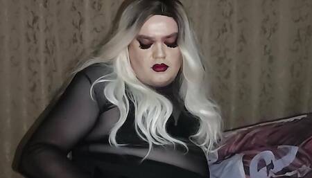 Lika in pantyhose fingering her little dick