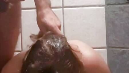 Amateur MILF Drenched in Piss. She Gags When He Fills Her Mouth