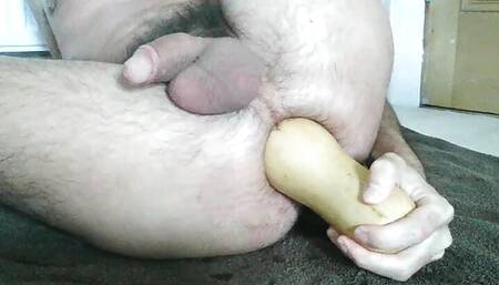 Wrecking my anal sphincter and guts with massive squash until I cum from it