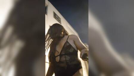 Sexy sissy midnight public walking
