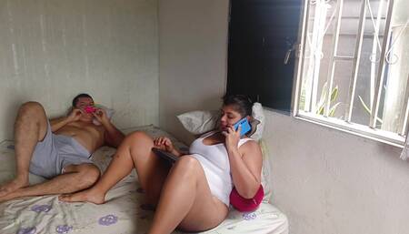 Step brother sucks my while talking on the phone with my npvio