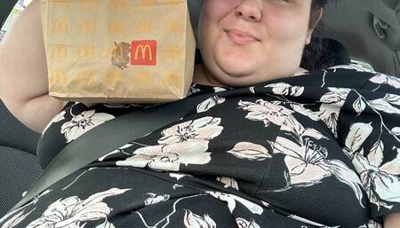 Big Fast Food Breakfast in My Car, Pulling My Tits and Belly Out