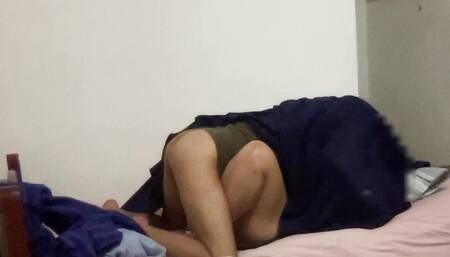 Sucking Her Pussy in the Cold Under the Blanket
