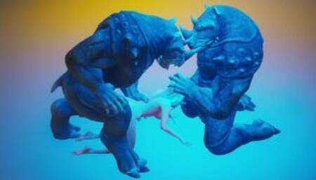 very naked and slim girl fucked by furry monsters