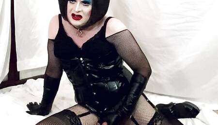 Sissy in PVC and Heavy Makeup Begs Master to Cum