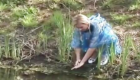 Deniska Plays Perverted Games With Masked Men Outside