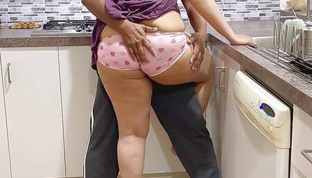 Hot Indian Big Ass step Aunty Sensually Fucked in a Standing Position - Boobs and Ass Pressed - Loud Kissing