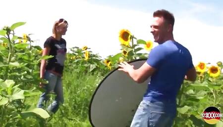 Country Girl Filming Porn in Sunflower Field