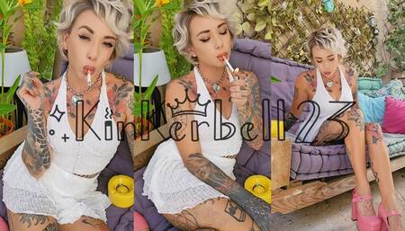 Casually smoking two cigarettes outside in heels, two different angles - Kinkerbell23