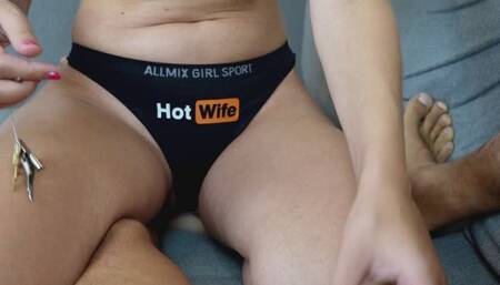 Locktober - Cage 5: Hotwife releases cuck from spiked Chastity and locks him in a pink Chastity to tease him with BBC Strapon