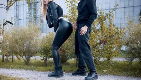 He cums on my latex leggings in public! - clothedpleasures