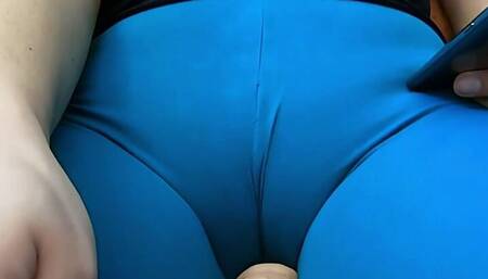 Horny wife with a big pussy enjoys a huge cock through leggings Until orgasm