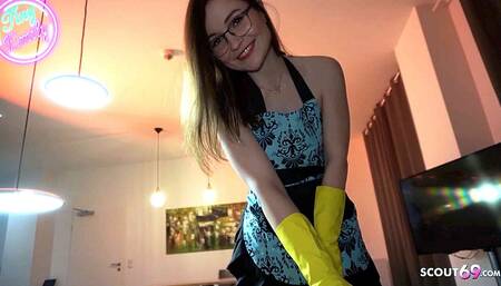 Petite German Teen Maid TinyEmily seduce to POV Creampie Fuck by her Boss when wife is away