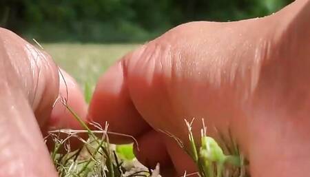 Stepmommy Barefoot Outside Plays in the Grass