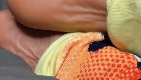 Ebony Girl Does Star Wars Sock Removal to Show off Her Feet