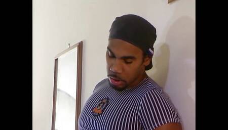 Brunette is bouncing on BBC on the stairs