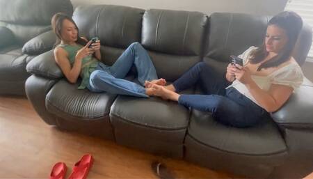 Natasha Ty & Indica Jane Play Couch Footsies In Jeans | Girls Playing Footsies