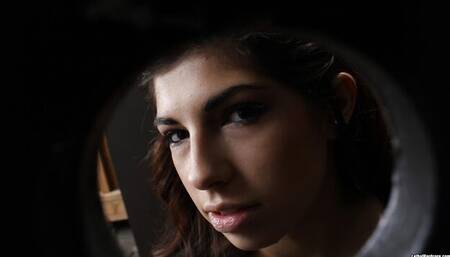 Slender teen Ava Taylor gives a hands free head in the gloryhole